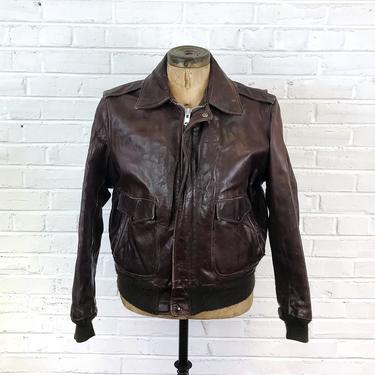 Size 46 Vintage 1950s Men’s G-1 A-2 Style Half Belt Back Civilian Bomber Horsehide Leather Jacket 