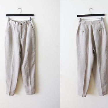 Vintage GAP 90s Linen Trouser Pants 26  -  High Waist Beige Linen Pants - Neutral Off White Womens Linen Pants - Minimalist CLothing 