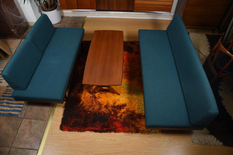 Matching Scandinavian Teak Daybeds w/ Extending Side Tables & Blanket Storage