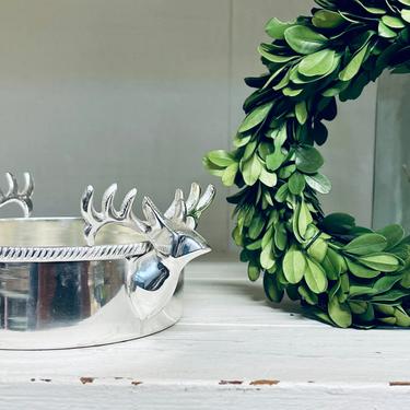 Silver Reindeer Bowl | Silver Deer Bowl | Silver Serving Bowl | Contemporary | Nut Bowl | Candy Bowl | Winter Decor | Antlers | Catchall 