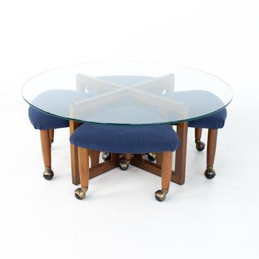 Adrian Pearsall Mid Century Walnut and Glass Coffee Table and Ottoman Set - mcm 