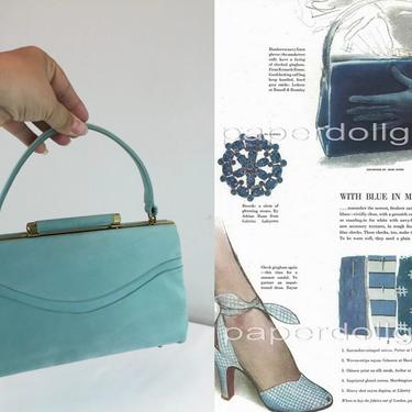 With Blues In Mind.... - Vintage 1950s Nicholas Reich Aqua Turquoise Blue Nubuck Leather Purse Handbag 