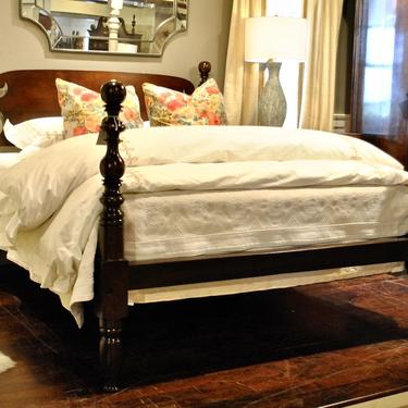 Ball &amp; Vase Bed in Antique Cherry finish, Original Posts~circa 1820, Resized to Queen with Ram's Ear Headboard