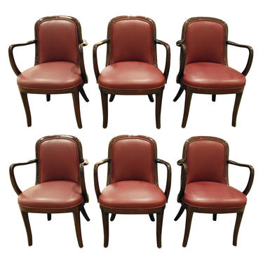 Donghia Set of 6 "Coronia Dining Chairs" in Lacquer Mahogany Frames 1980s - SOLD