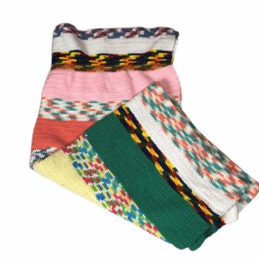 Vintage Colorful Striped Crochet Remnant Afghan Blanket 