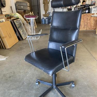 1980's Danish Modern Black and Chrome Executive Desk Chair By Kevi 