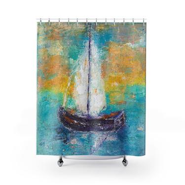Sailboat Shower Curtain ~ Colorful Sailboats Shower Curtain ~ Boat Shower Curtain ~ Beach House ~ Beach Shower Curtain ~ Bright Sailboats 