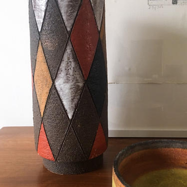 Bitossi Harlequin Vase by Londi Italy signed Pottery Vintage Mid Century Handmade Architectural Glaze Aldo 