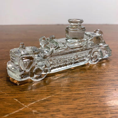 Vintage Glass Fire Truck Candy Container 