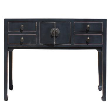 Chinese Oriental Rustic Black Lacquer Drawers Side Table cs5159S