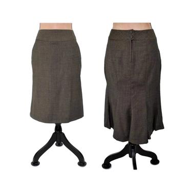 Dark Gray Wool Pencil Skirt with Pockets, Straight Midi Skirt with Fishtail Hem, Winter Clothes Women XS Small, Banana Republic 90s does 40s 