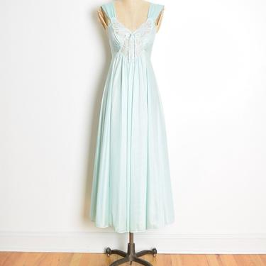 vintage 80s OLGA nightgown aqua lace full sweep nylon nightie gown M 92570 lingerie clothing 