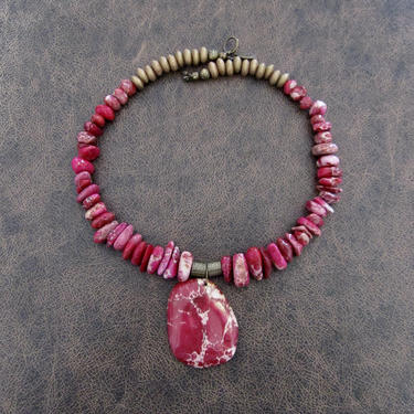 Pink slab stone statement necklace, agate slice necklace, bold pink necklace, chunky necklace, quartz necklace, boho magnesite earrings 