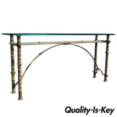 Iron &amp; Glass Brutalist Style Console Sofa Hall Table after Ilana Goor