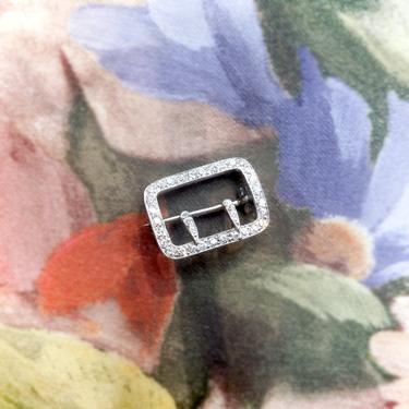 Petite Antique Diamond Buckle Choker Pin Circa 1920's .66ct t.w. Milgrain Vintage Platinum 18K White Gold Brooch Slide 