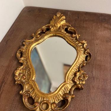 Vintage MCM Made in Italy Gold Colored Mirror with Intricate Frame Detailing Victorian Mid Century Modern Retro Deco 