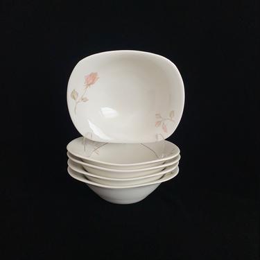 Vintage Mid Century Modern Iroquois Impromptu Bowls w Pink Rose Flowers Ben Seibel Design 