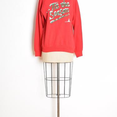 vintage 80s sweatshirt red ugly Christmas tis the season print shirt top tee L clothing 
