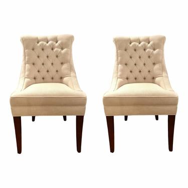 Modern Pearson White Tufted Destiney Slipper Chairs Pair