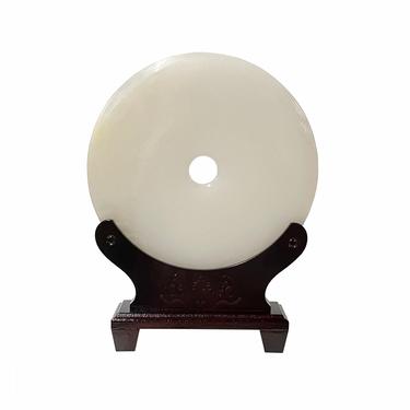 Chinese Natural Stone Round White Fengshui Plaque Display ws1664E 