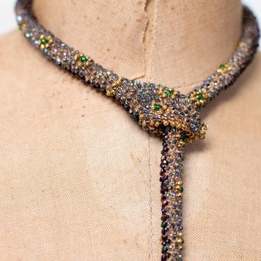 Bead Crochet Snake Necklace | Iridescent Antique Blue 