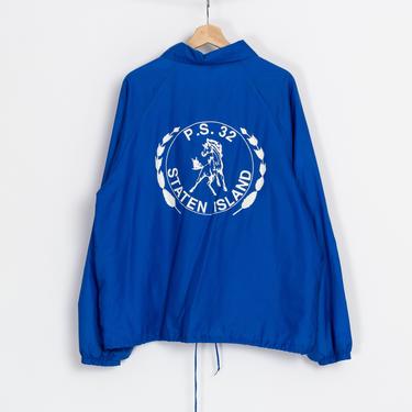 80s Staten Island PS 32 School Jacket - Men's XL, Women's 2XL | Vintage Blue New York City Snap Up Windbreaker 