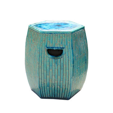 Chinese Hexagon Bamboo Theme Turquoise Green Ceramic Clay Garden Stool cs5831E 