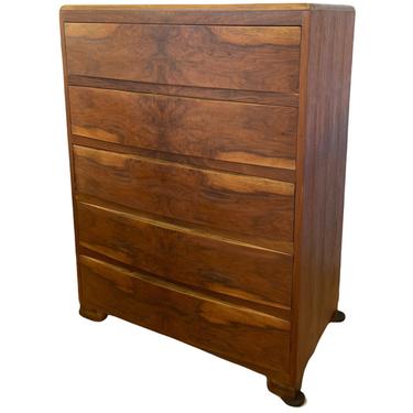 Free Shipping Within US - Rare Early 20th Century Retro Waterfall Walnut Burl Chest of Drawers Dresser 