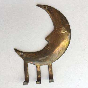 Vintage Brass Crescent Moon Wall Hooks, Hanging Hook Brass Moon, Necklace Hanger, Key Ring Holder 