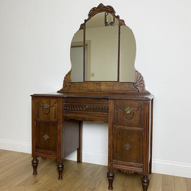 NEW - Available to Customize Vintage Vanity with Mirror, Antique Dressing Table, 1930's Bedroom Furniture 