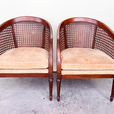Pair of Faux Bamboo Cane Barrel Chairs