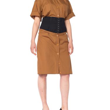 1980S GIANFRANCO FERRE Cinnamon Brown Cotton Poplin Safari Style Shirt Dress With Pockets 