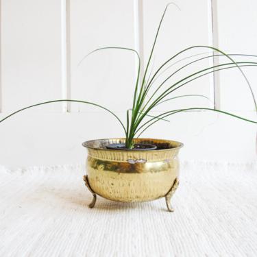 Beautiful Etched Vintage Solid Brass Planter with Legs 