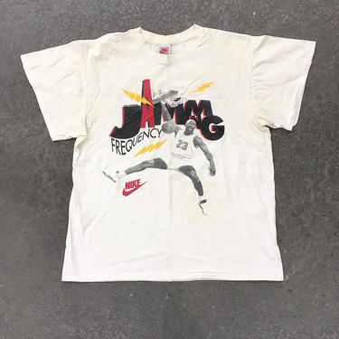 Vintage Nike Air Jordan Jamming Frequency Tee Retro 1990s Michael Jordan + Basketball Player + Off White + Size XXL + Unisex Apparel 