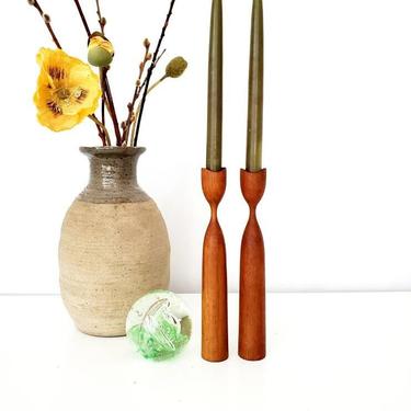 Mid Century Danish Teak Tulip Candlestick Holder Set 