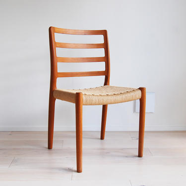 Danish Modern J L Moller Teak Chair Model 85 with Paper Cord Seat Niels Otto Moller Made in Denmark 