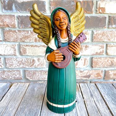 VINTAGE: 15.5" - Large Authentic PERUVIAN Handmade Clay Pottery - Angel Candle Holder - Holidays - Made on Peru - SKU 35-C-00034170 