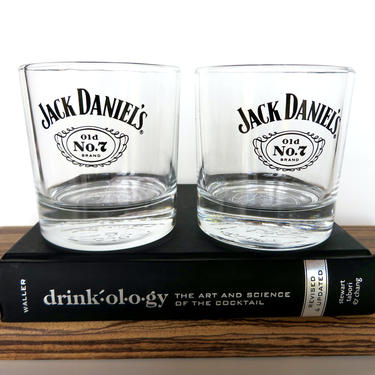 Set of 2 Vintage Jack Daniels Round Whiskey Glasses, Old No. 7 Heavy Bottom Tennessee Whiskey Rocks Barware 