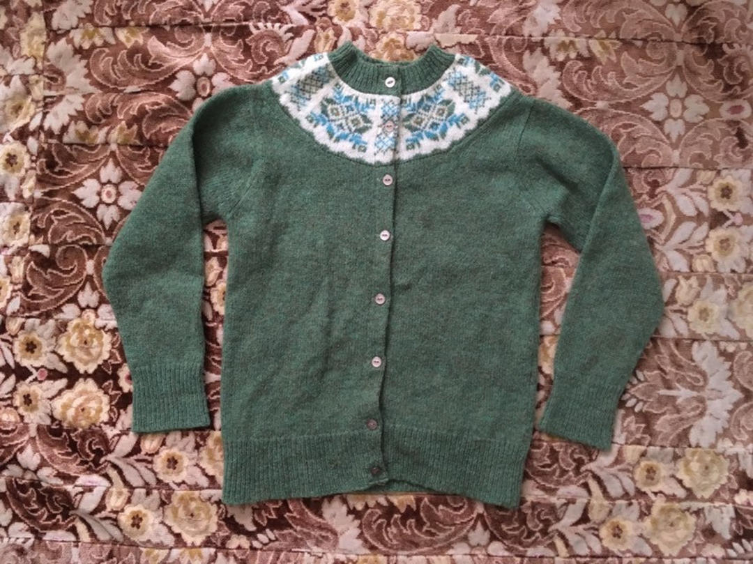 vintage '60s wool cardigan, fair isle sweater / green wool | Age of ...