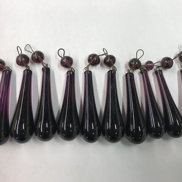 Lot of Ten (10) New Old Stock 2&amp;quot; Amethyst Teardrop Crystal Prisms Murano 6 Lots Available 
