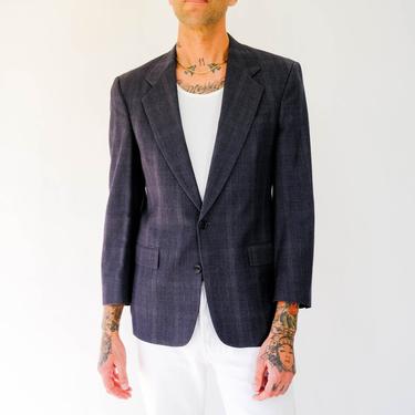 Vintage 80s Christian Dior Navy Blue Tonal Tartan Plaid Blazer | Made in USA | Size 38R | 100% Wool | 1980s DIOR Designer Tailored Jacket 
