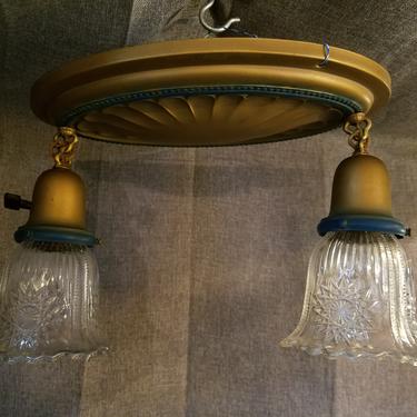 Vintage 2 Bulb Pressed Brass Pan Flush Mount Light H8 x W15 x D7