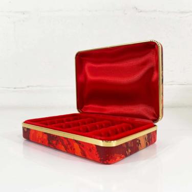 Vintage Mele Jewelry Box Red Brown Gold Orange Floral Ring Case 1960s 60s Travel Hard Clamshell Retro Storage 