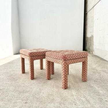 Beige and Coral Upholstered Stools (Pair)