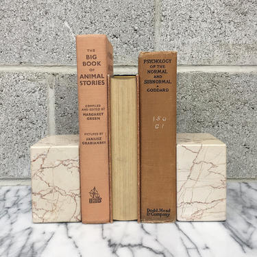 Vintage Marble Bookends Retro 1980s Set of 2 + Square + Dusty Pink Color + Stone + Book Organization + Bookshelf + Home + Office Decor 