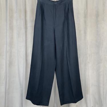 Vintage Black Pleated Linen Trousers