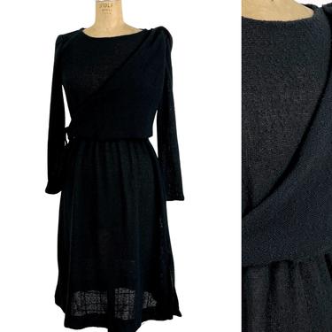 1980s black knit dress with asymmetrical bodice wrap - size small - Zizi by Barbara Chodos 