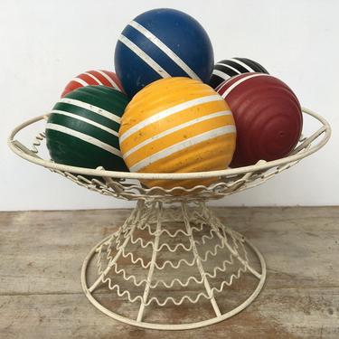 8 Vintage Wood Croquet Balls, Mismatch Set Of Wooden Balls, Primary Color Ball Decor, Basket Fillers 