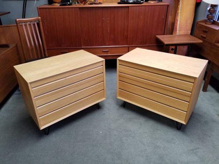 Pair of Mid-Century Modern filing cabinets with hairpin legs