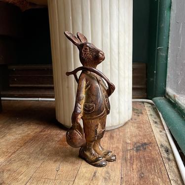 1940s Bronze Anthropomorphic Model Fox Hunting Regalia Rabbit Hat Bugle Vintage Antique Figure Sculpture Figurine 